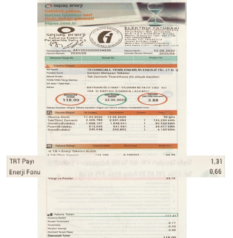 Elektrik faturası kalemleri incelemesi